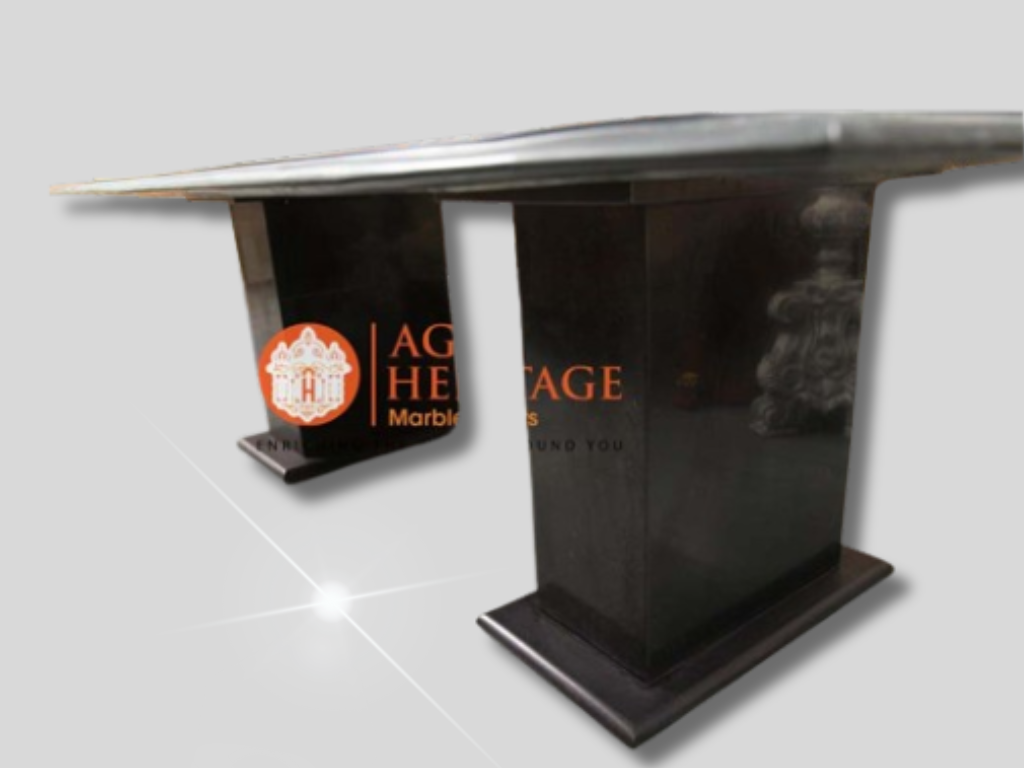 Black Marble Big Dining Table Top With Two 29" Inch Tall Stand